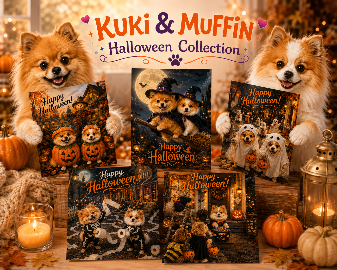 Happy Halloween – Scarecrow & Pumpkin Pups Greeting Card