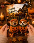 Happy Halloween – Scarecrow & Pumpkin Pups Greeting Card