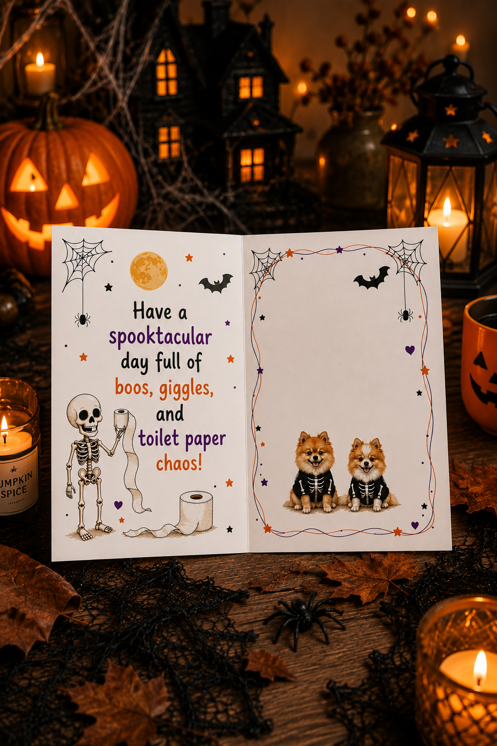 Happy Halloween – Kuki & Muffin Skeleton Shenanigans Halloween Greeting Card